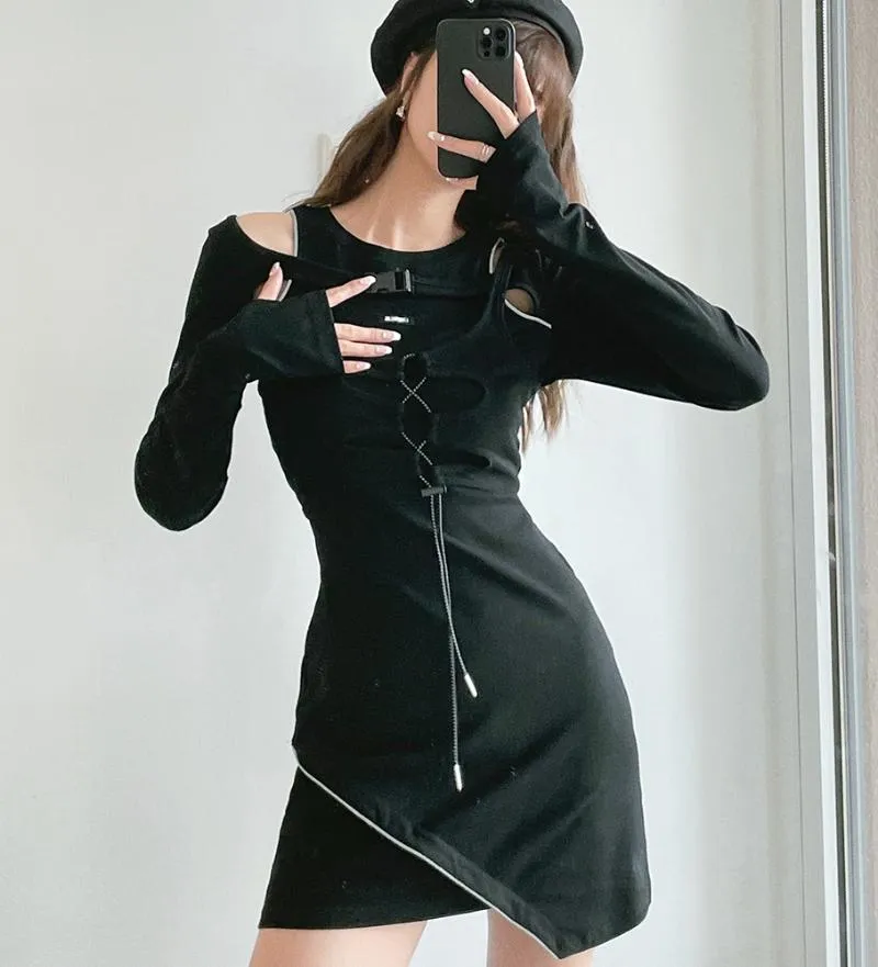 Casual Dresses BETHQUENOY Black Irregular Dress Women Clothes Midi Robe Ete Vestidos Mujer 2021 Autumn Cotton Two-piece Suit