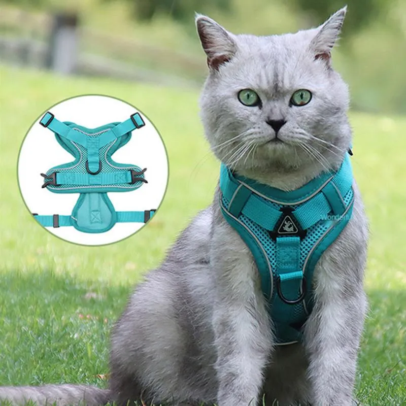 猫の襟はリフレクサの通気性ハーネスベスト犬のひもかな子猫のアクセサリー子犬チェーンペット猫