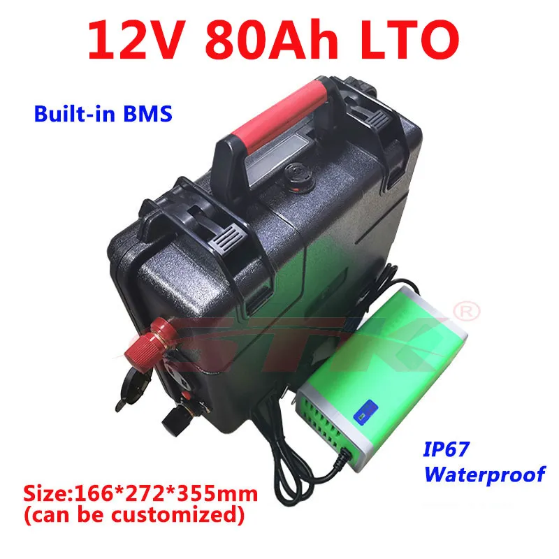 Power 12V 80AH Lithium Titanate Batteripack 2.4V LTO med BMS för startbil Boart Machine Fiske Trollmotor + 10A laddare