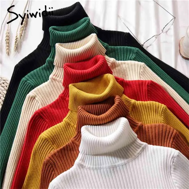 Stretch vrouwen truien Turtleneck truien zacht shirt lange mouw Koreaanse slanke trui lente herfst zwarte jumpers vrouwelijke 210715