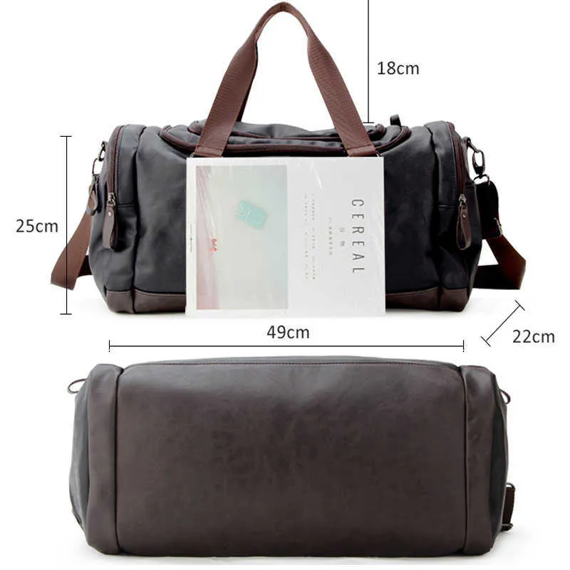 2020 New Casual PU Leather Travel Duffel Bag Large Capacity Travel Bags Men Messenger Handbags Y0721