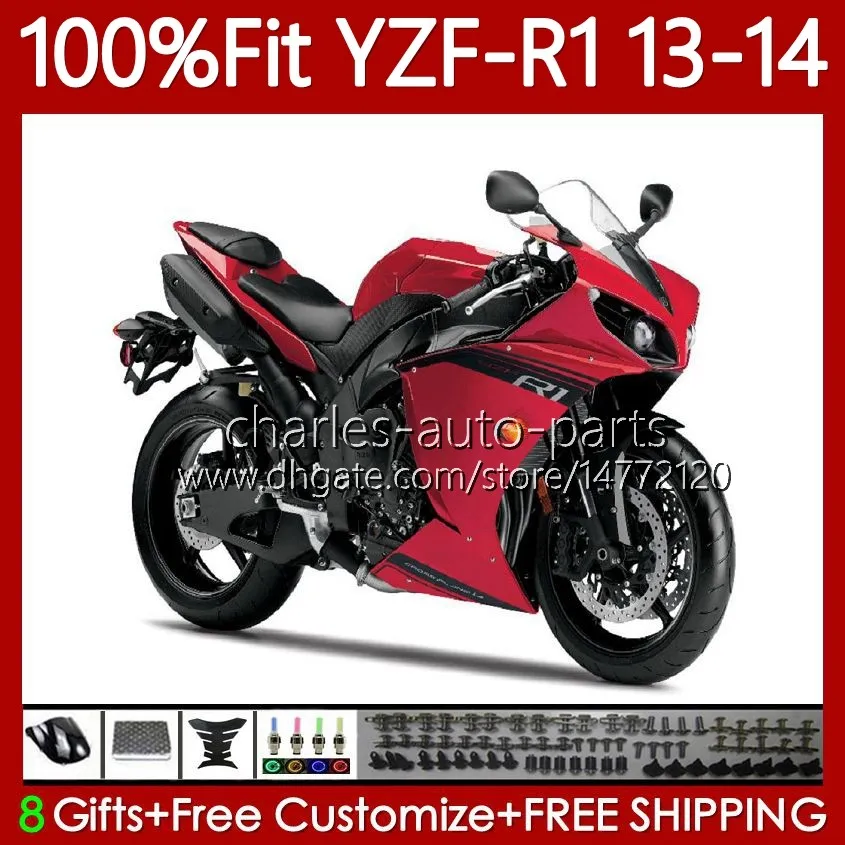 100％フィットOEM Bodyword for Yamaha YZF-R1 YZF1000 YZF R 1 1000CC 13-14光沢のある赤いBlk Moto Body 94NO.29 YZF R1 1000 CC YZFR1 13 14 yzf-1000 2013 2014注入型フェアリングキット