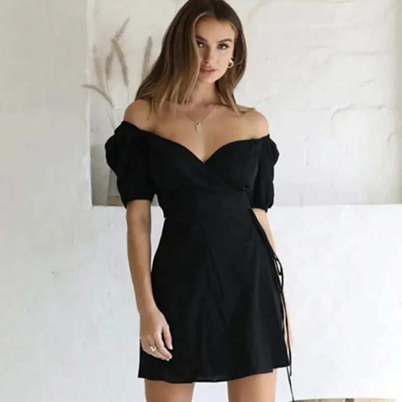 V Neck Wrap Dress Womens Short Sleeve Tie Waist Black Tea Dress For Holiday  & Special Occasions From Bai03, $15.42 In Bulk | DHgate.Com