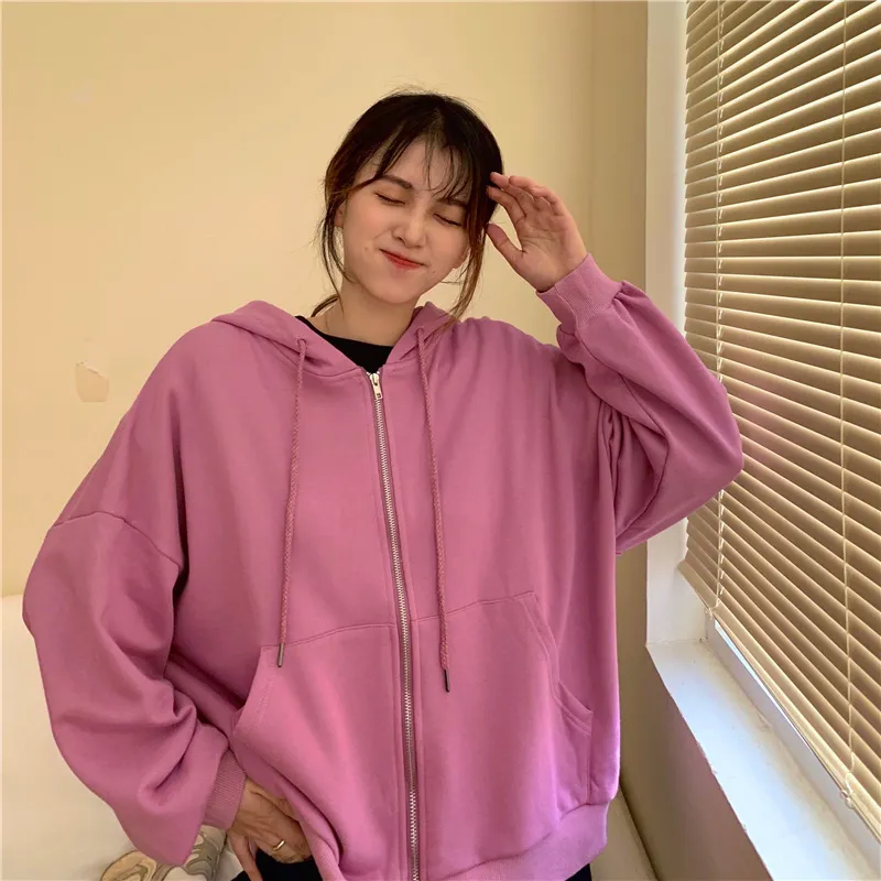 Pink oversized online zip up hoodie