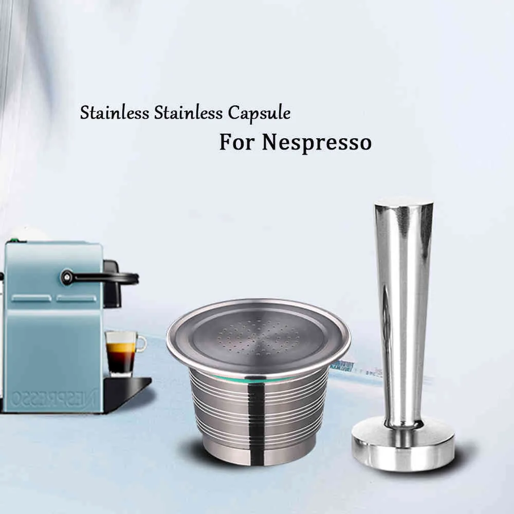 리필 할 수있는 네스프레소 커피 캡슐 탬퍼 세트 재사용 가능한 스테인레스 스틸 에스프레소 포드 필터 충전식 Nespresso 커피 도구 210326
