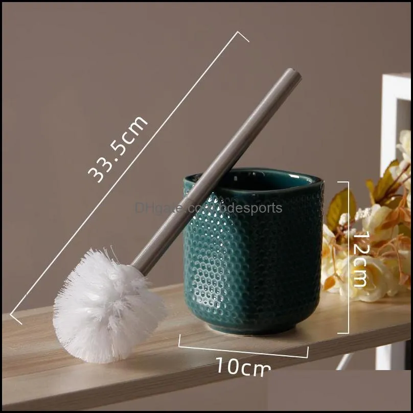 Bath Accessory Set Toilet Brush Ceramic Cup Accessories Kit Cleaning Holder Stainless Steel Handle Restroom
