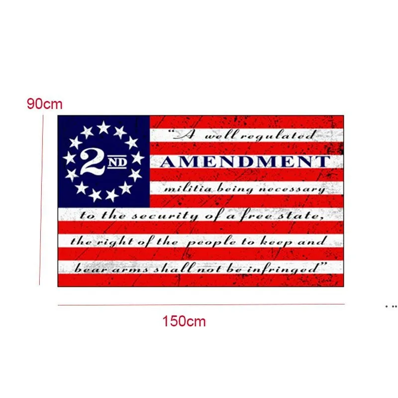 Newamerican 2nd Ändringsförslag Flagga 90 * 150cm Creative Stripe Polyester US Flaggor Hushållsredskap Dekoration Produkter Gratis DHL EWF7526