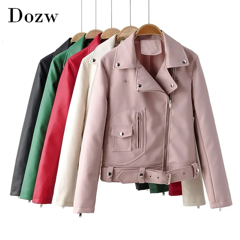 High Street Pu Leather Jacket Women Solid Long Sleeve Stylish Coat Female Pocket Zipper Decorate Chic 210515