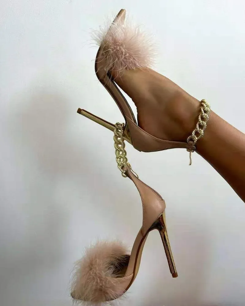 Amazon.com | Cape Robbin Women's Open Toe Ankle Strap Fluffy Feather Stiletto  High Heel Sandal BRUZZ - FUCHSIA 6 | Heeled Sandals