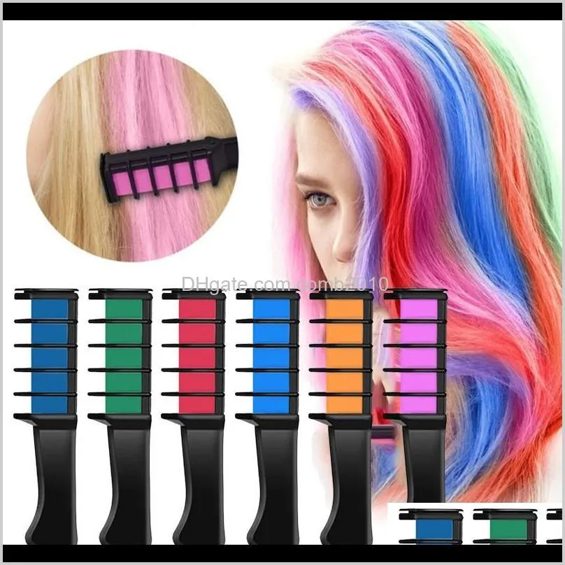 Portable temporärt hårkrita färgkam 6 färg / set cosplay tvättbar hårfärgskam för fest makeup jb7tj goblk