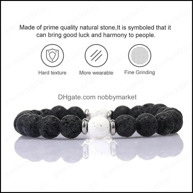 Black White Lava Stone Bracelet Fashion Women Men Bracelet Accessories Natural Stone Buddha Beads Yoga Jewelry Friends Gifts