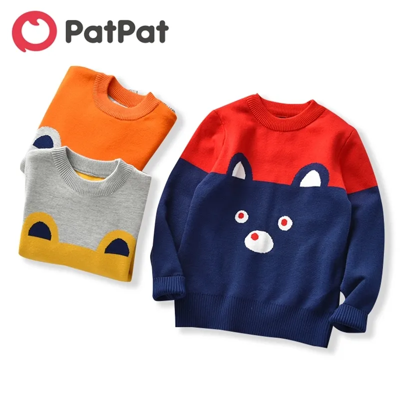 Winter Baby / Toddler Bear Estampado Contraste de color Suéter de manga larga para Niños Niño 210528