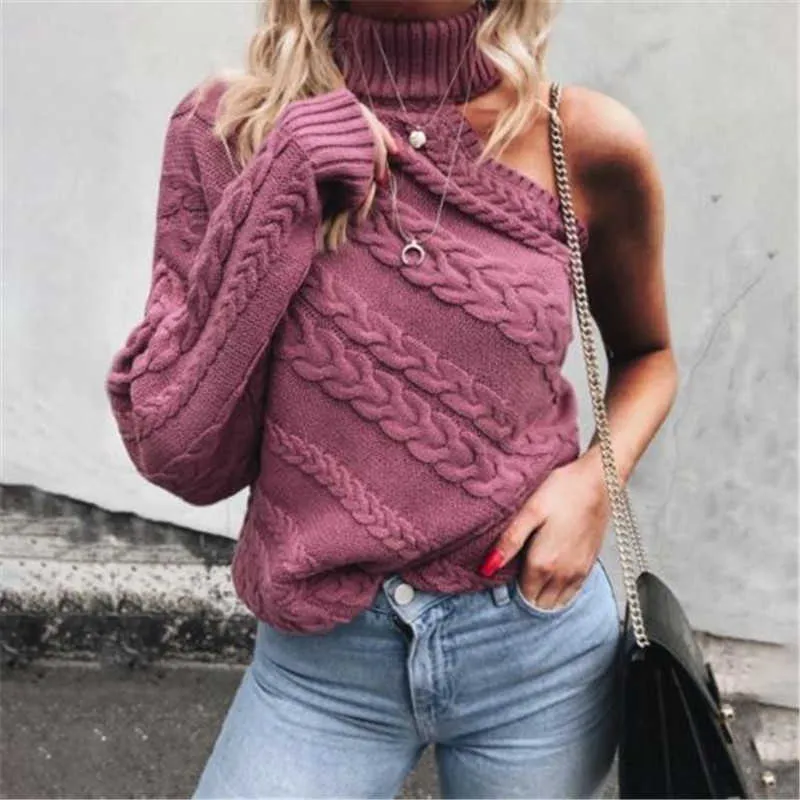 One Shoulder Knitted Sweater Solid Long Sleeve Turtleneck Pullover 2024 From Fashasha 18.14 DHgate.Com