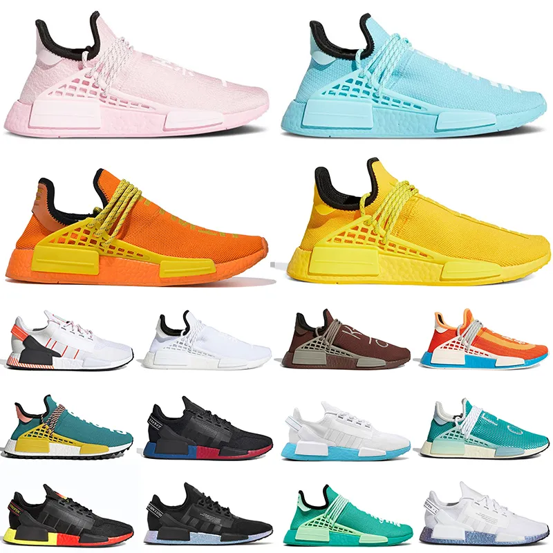 Stor storlek US 13 Pharrell Williams NMD R1 v2 ​​Mänsklig Race Running Skor Mens Kvinnor Runners Extra Eye Purple Hu Trail Vit Svart Speckled Trainers Sport Sneakers