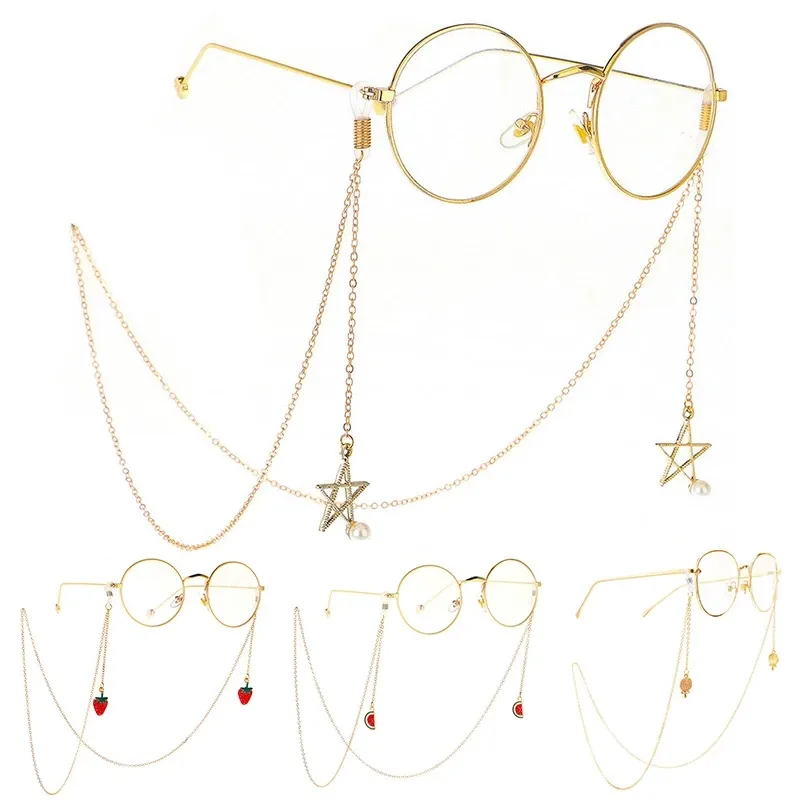 Women's Fashion Gold Glasses Chain Spectacles Cords Eyewear Accessories  Sunglasses Holder Necklace Pearl Stars Metal Eyeglass Chain Reading Glasses