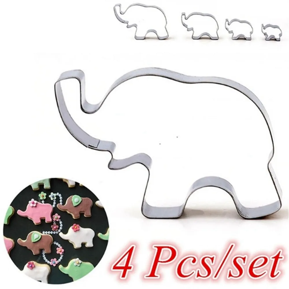 4 pezzi/set formine per biscotti in acciaio inossidabile per animali del fumetto elefante a forma di gatto torta fondente biscotto stampo per pasticceria strumento di cottura