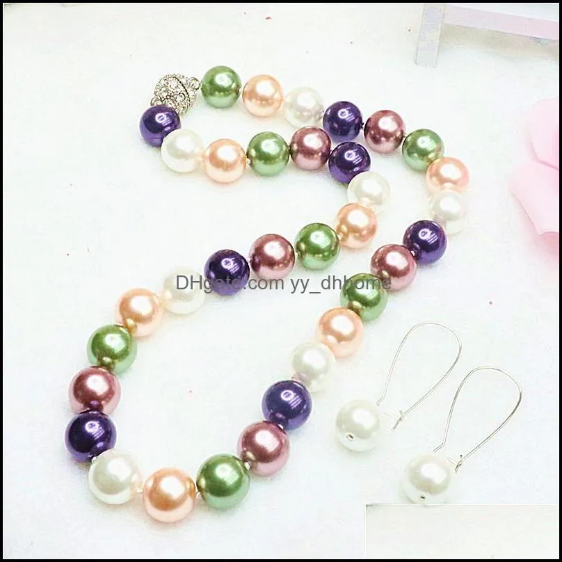 Earrings & Necklace Glittering Multicolor Color Pearls Jewelry 8mm Diy Making Beads Glass Shell Pearl Earring For Women 18inch H85