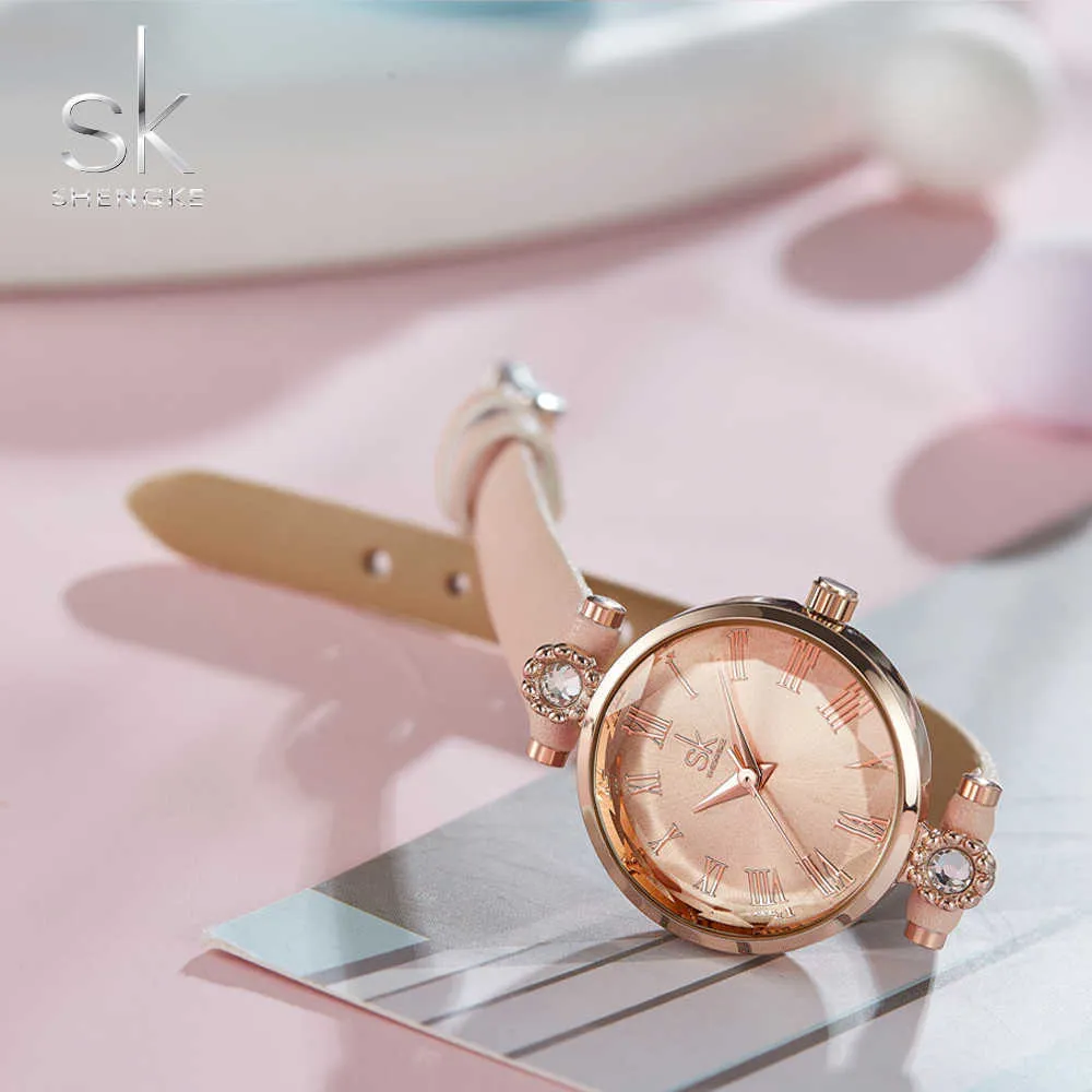 Lmjli - Shengke Luxo Relógios Mulheres Quartz Couro Strap Relógio Cristal Dial Decoração À Prova D 'Água Relógio de Relógio Relogio Feminino