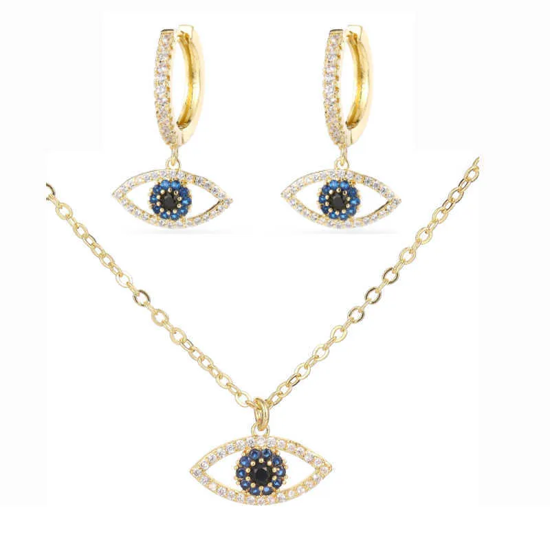 Jewelry Sets Luxury designer Bracelet Turkish Evil Eye Set Gold Color Drop Earrings Black Eyes Pendnat Necklace For Women Fashion