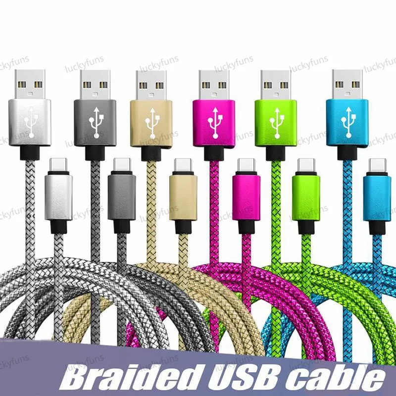 Snabb laddning Data Sync Phone Cables Cords Micro USB-typ-C Typ C 3FT 6FT 10FT för Samsung LG Universal CellPhones Cable