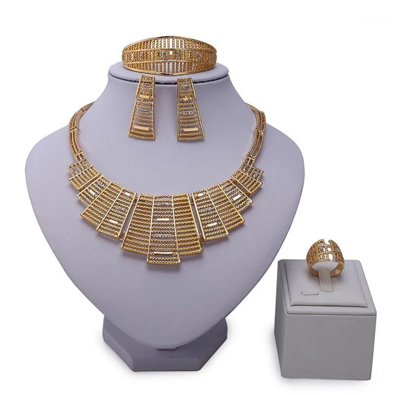 Earrings & Necklace Exquisite Bridal Gift Nigerian Woman Wedding African Beads Fashion Noble Gold Color Jewelry Set Costume Design