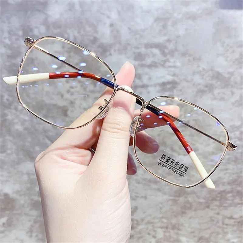 ファッションサングラスフレームスクエアレディースメガネメンメタルフレームレディトレンド透明な眼鏡ブラックブルーライトブロック