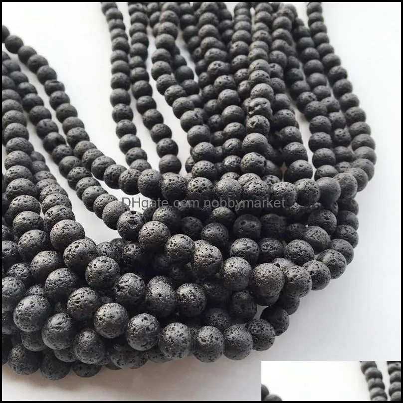 Fashion 8MM Black Lava Volcanic Stone Loose Beads DIY Buddha Essential Oil Diffuser Charm Bead Jewelry Making Accessories