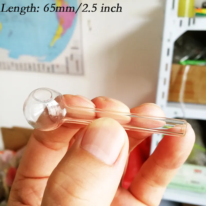 65mm Length Mini Clear Glass Pipes 18mm Ball Oil Burner Tubes Nail Tips Burning Jumbo Pyrex Concentrate Pipes Thick Quality Transparent Smoking TubeAccessories