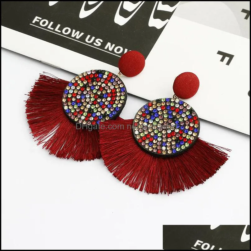 Women crystal Fan shaped Tassel Dangle Earrings For Ladies vintage Ethnic Bohemian Long Big fringe Statement Drop Earring Boho Jewe