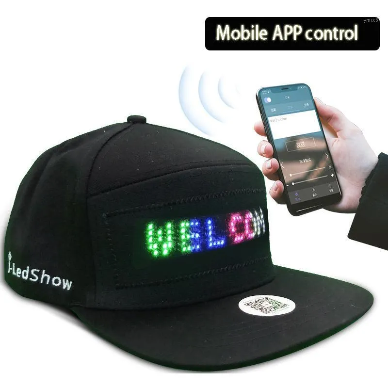 Ball Caps moda świetlisty przewijanie wiadomości Wyświetlacza LED Hip Hop Cap for Dance Party Telefon komórkowy Kontrola Kontrola Świeciania Prezentu