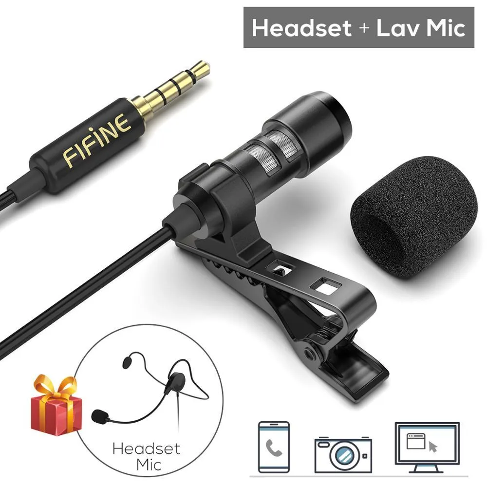 Fifine Lavalier Lapel Microphone Cell Phone DSLR-kamera, externt headset Mic YouTube vlogging video / intervju / podcast