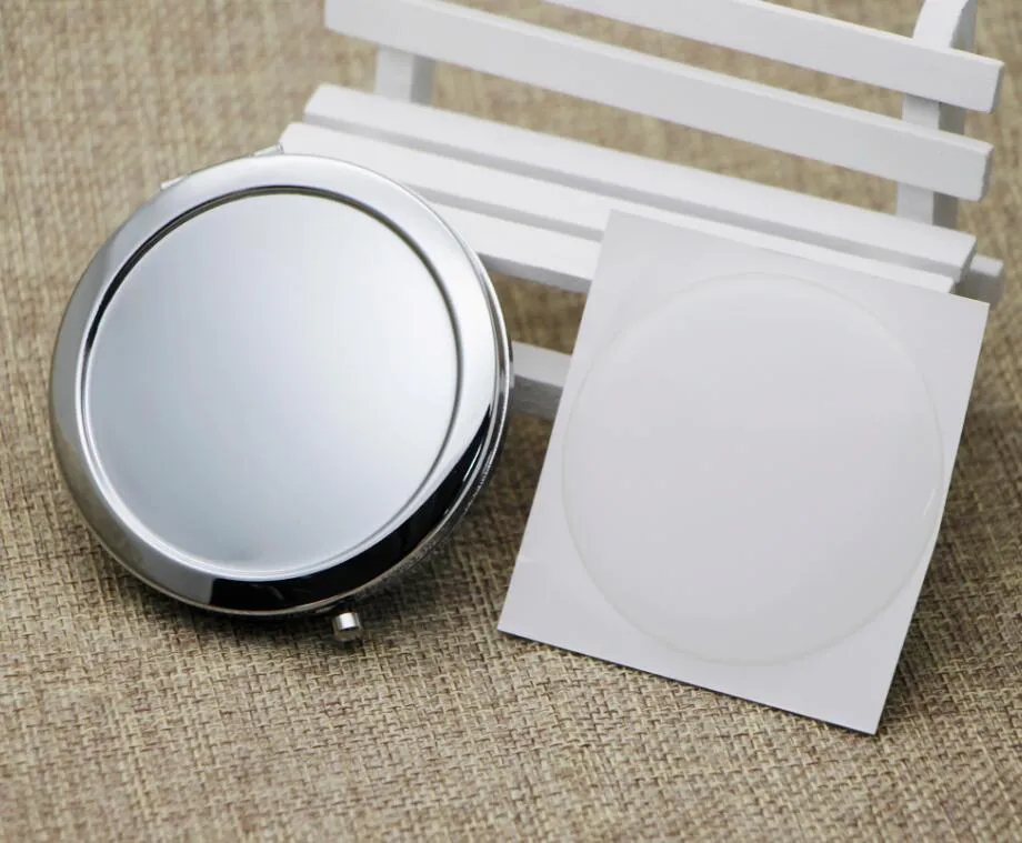 300pcs 70mm Pocket Compact Speglar Favoriter Round Metal Silver Makeup Mirror Promotional Gift