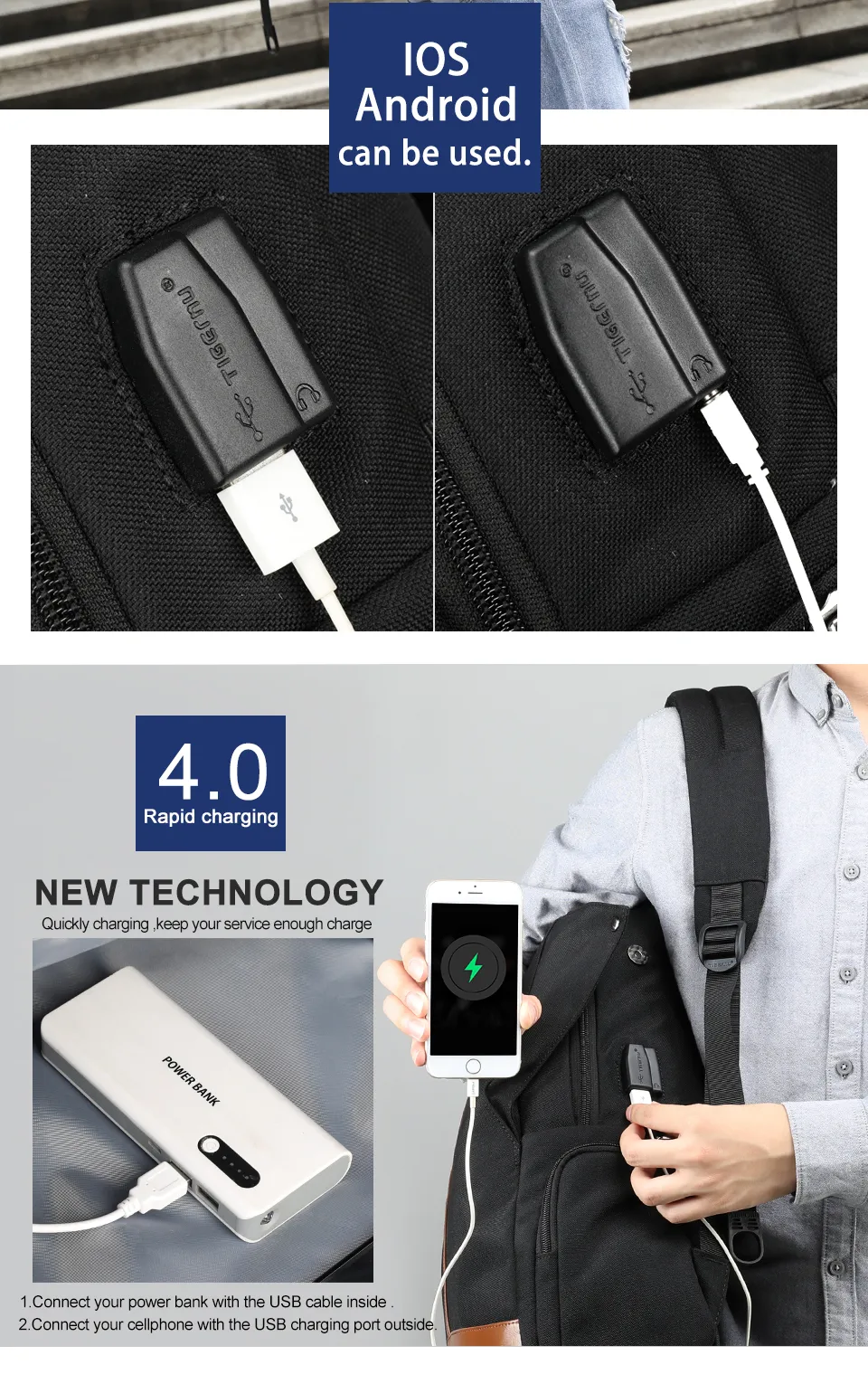 10.USB recharging schoolbag