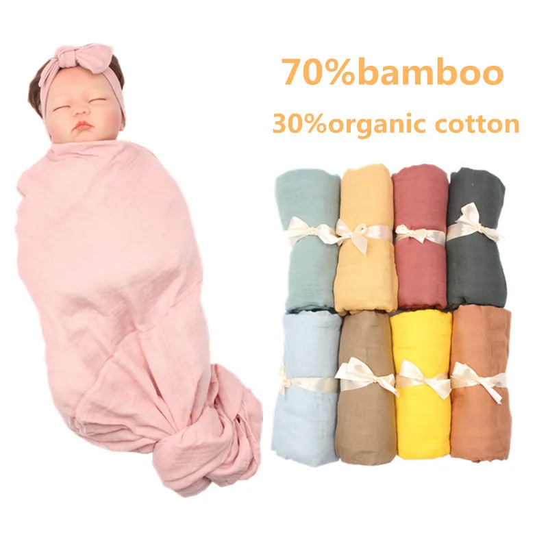 Младенческая пешеходная бамбуковая хлопчатобумажная муслин одеяло простого цвета двойное марлевое полотенце детское пелена, новорожденное ванна полотенца для ванн одежды WMQ1085