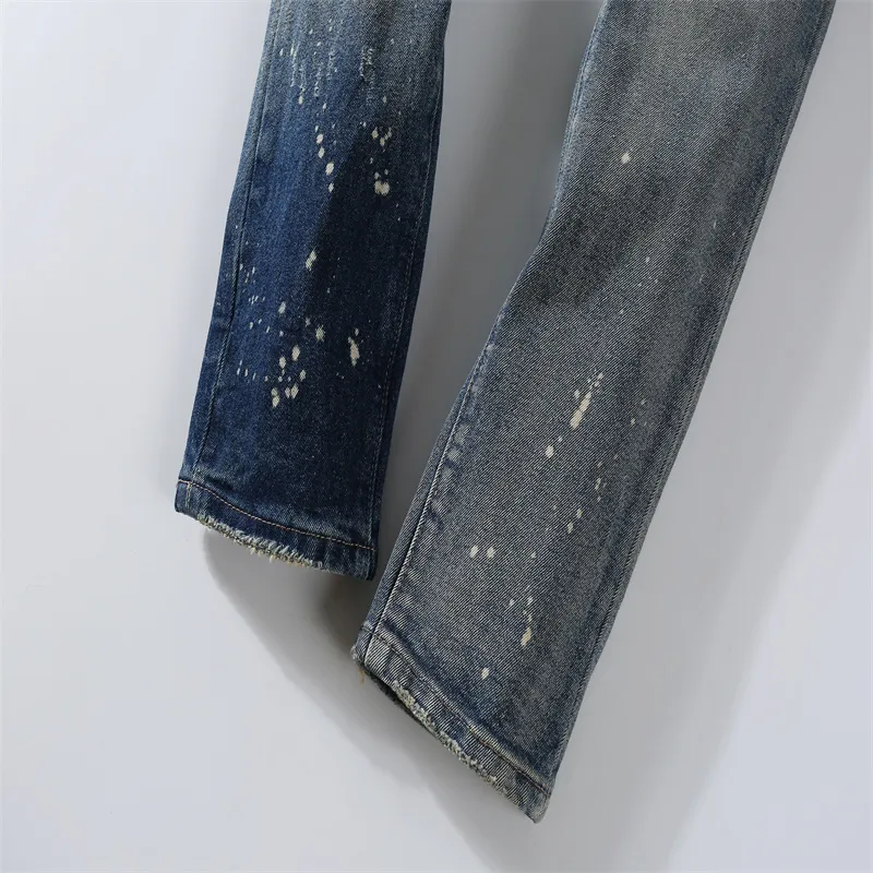 Mens Jeans Dark Blue washed Vintage pants European and American high street fashion