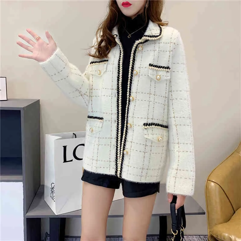 Mulheres Outono Inverno Artificial Mink Cashmere Soft Sweater Feminino Casual Loose Cardigans Knit Manga Completa Elegante Casaco 210515