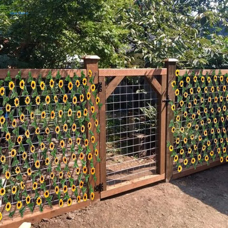 Dekorativa blommor kransar trädgård utbyggbar staket integritetsskärm för balkong uteplats utomhus solrosdekor