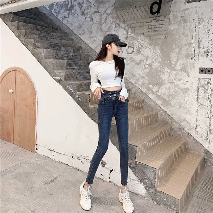 Woman Jeans Pants Black High Waist Elastic Tight Skinny Pantalones