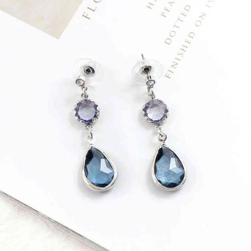 Blå kristall hängsmycke örhängen droppe transparent rhinestone drop örhängen enkel mode semester smycken söta romantiska gåvor g220312