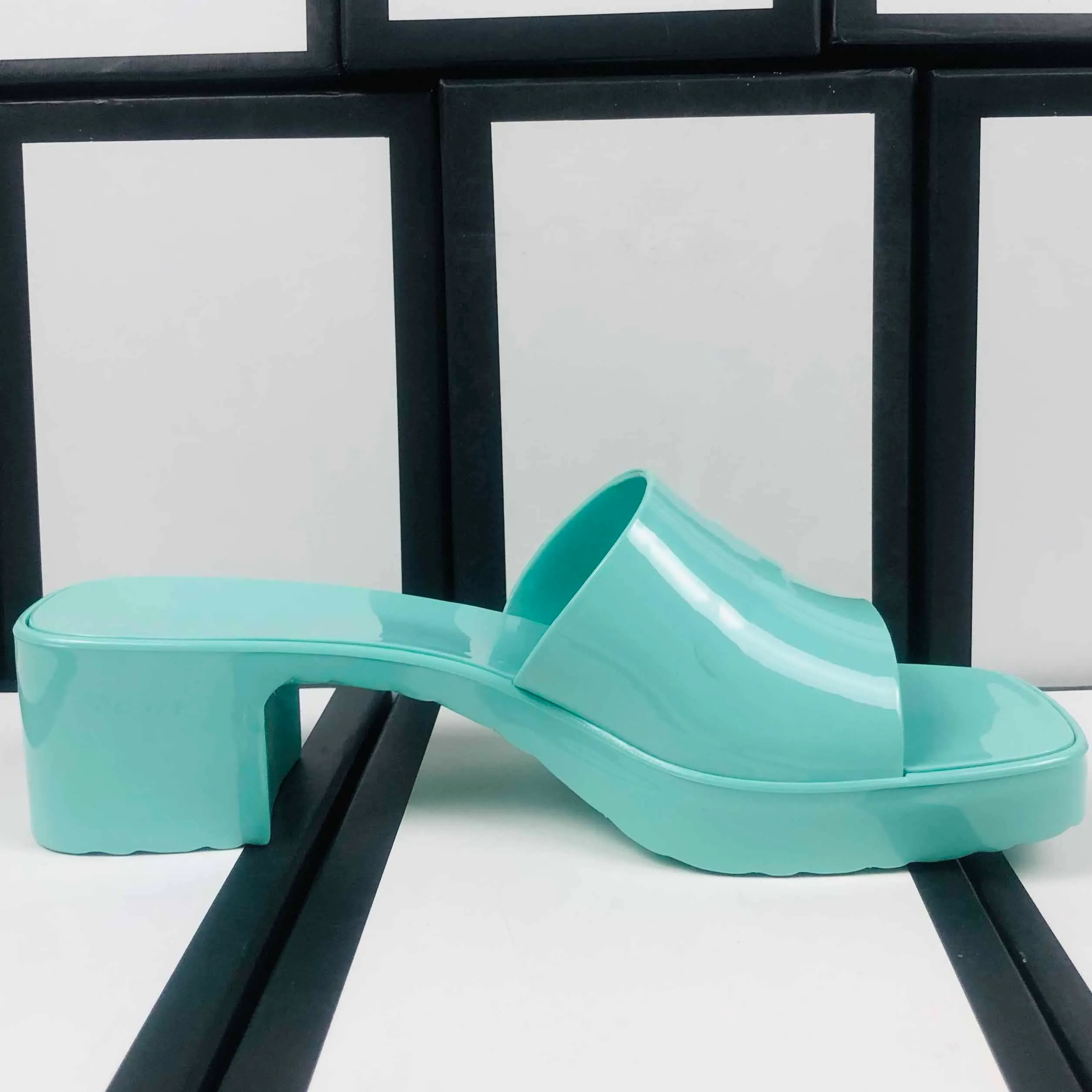 2021 Women Sandals High Heels Rubber Slide Sandal Platform Slipper Chunky 2.4