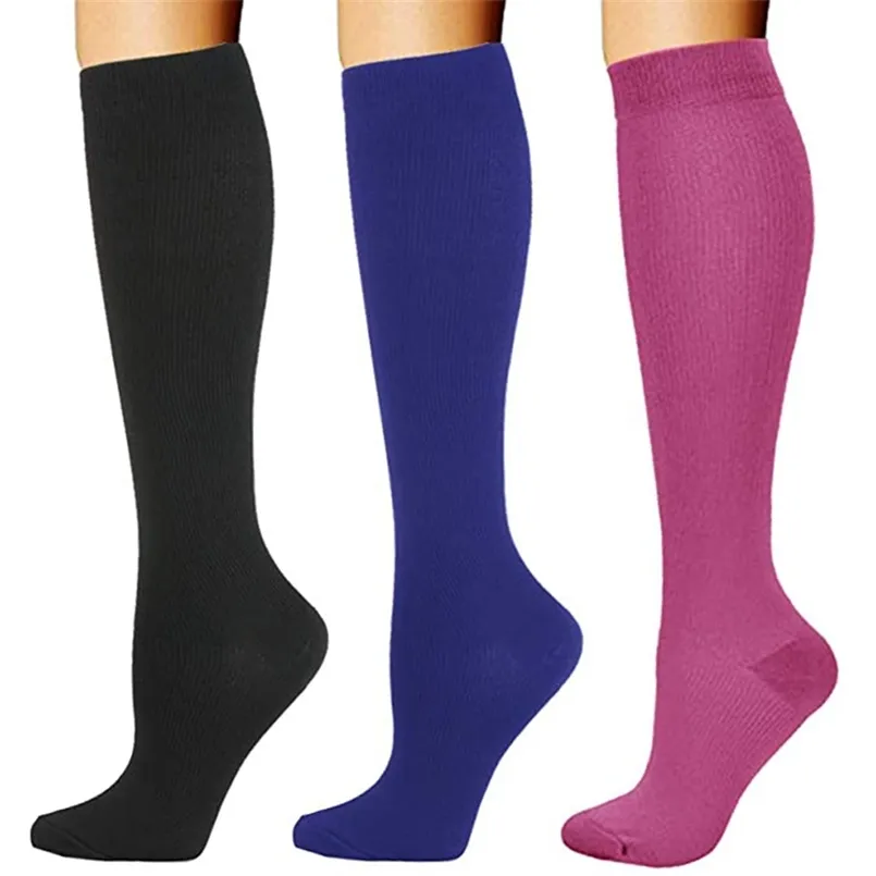 3 Pairs Solid Color Compression Socks for Men & Women Running Nurse Travel Cycling Pregnancy Blood Circulation Swelling 211204