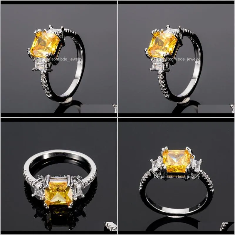 european and american fashion classic accessories square princess diamond ring inlaid with zircon women`s ring jewelry wholesale