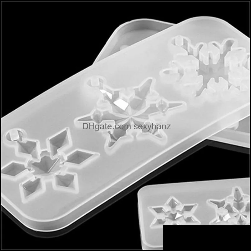 3 Styles Snowflake With Hole Silicone Molds Pendant Epoxy Resin Mold Christmas Tree Hanging Home Decoration DIY Jewelry Making 1403 Q2