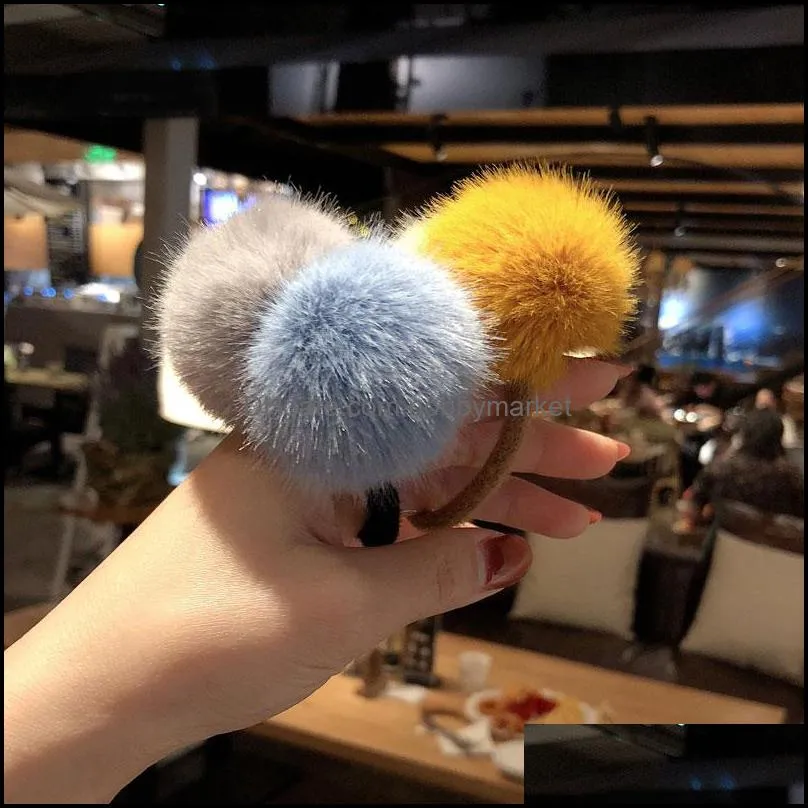 Cute Girls Pompom Hair Ties Double Pom Pom Elastic Hair Band Rubber Band Hair Accessories Gum Rope Scrunchies Ponytail Holder