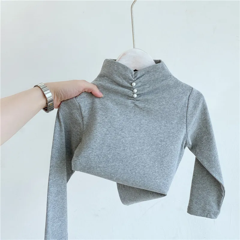 Fabrikspris Ins Little Girl T-shirts Fashions Långärmad tomma flickor Korean Pearl Design T Shirt Kids Sleeve Tops för 1-7T 541 K2
