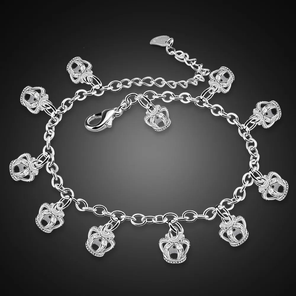 100% 925 Sterling Silver Crown Anklets para Mulheres Pé Jóias Verão Praia Descalço Sandálias Pulseira na perna Tornozelo