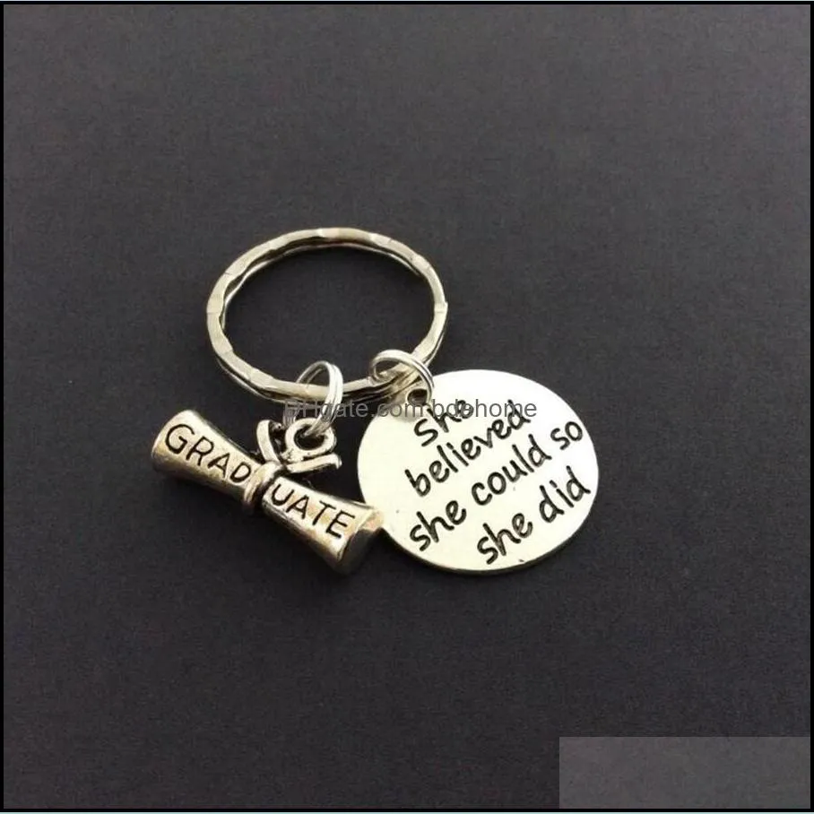 Hot Graduation season She Believed She Could So She Did diploma Keychain-Tibetan silver charm pendant key chain ring DIY Fit Keychain
