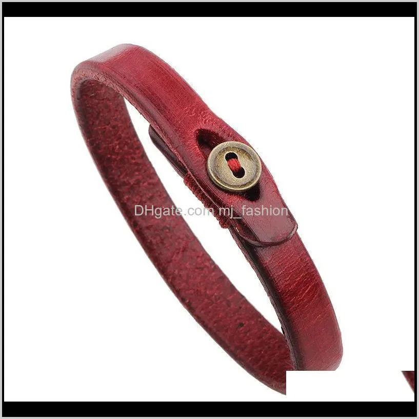 simple black red leather bracelets little button charm bangle cuff wrist bands for women fashion jewelry 003