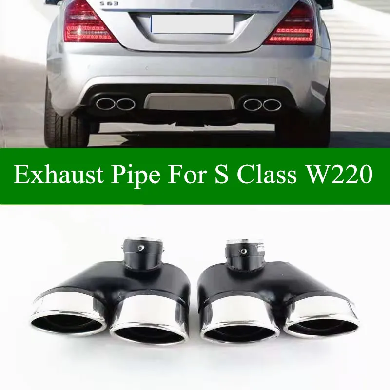 Pair 304 Stainless Steel Exhaust Pipe Black Silver Muffler Tail Tip For BENZ S Class W220 S320 S350 Car Accessories