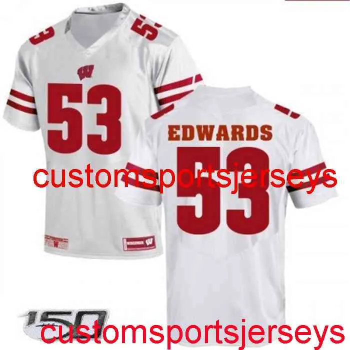 Stitched Men's Women Youth Wisconsin Badgers #53 TJ Edwards White NCAA 150th Jersey Custom any name number XS-5XL 6XL